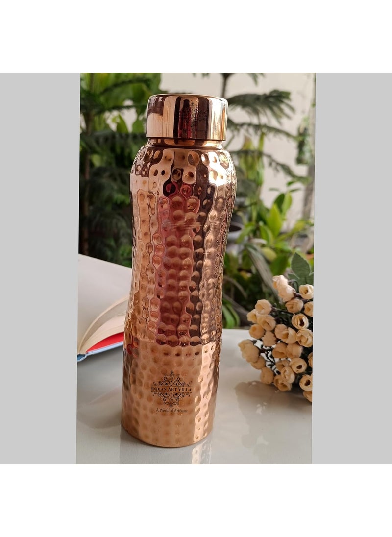 INDIAN ART VILLA Copper Water Bottle 900 ML Lacquer Coated Hammered Design Ayurvedic Pure Copper Bottle for Daily Use Drinkware Perfect for Home Office Travel and Gifting Set of 2