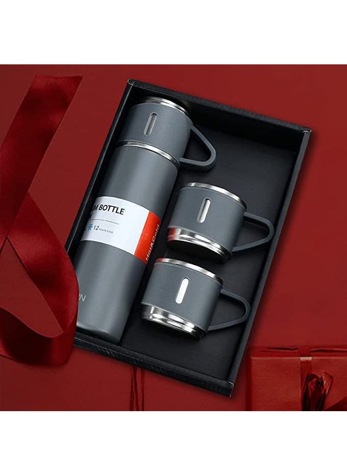 Prishva Vacuum Insulated Double Wall Stainless Steel Bottle for Hot Cold Water 500 ml with Set of 2 Cups Ideals for Gifting and Travel Friendly