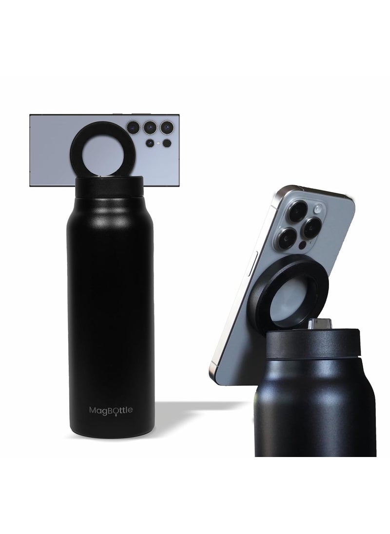 ecoop MagBottle Smart Phone Compatible Insulated Bottle with Magnetic Phone Holder 700ml Midnight Steel
