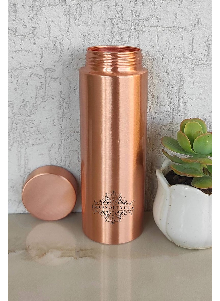 Indian Art Villa Pure Copper Lacquer Coated Antique Dark Finish Straight Design Bottle 800 ML Elegant Water Bottle for Home Office and Gifting