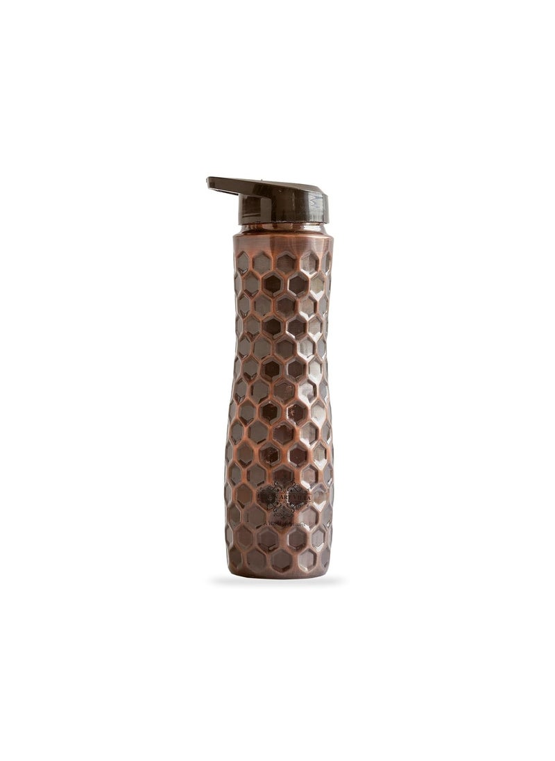 INDIAN ART VILLA Pure Copper Antique Dark Finish Water Bottle Full Honeycomb Design with Sipper Cap 1000 ML Ayurvedic Health Benefits Ideal for Home Office Gym Travel Set of 1