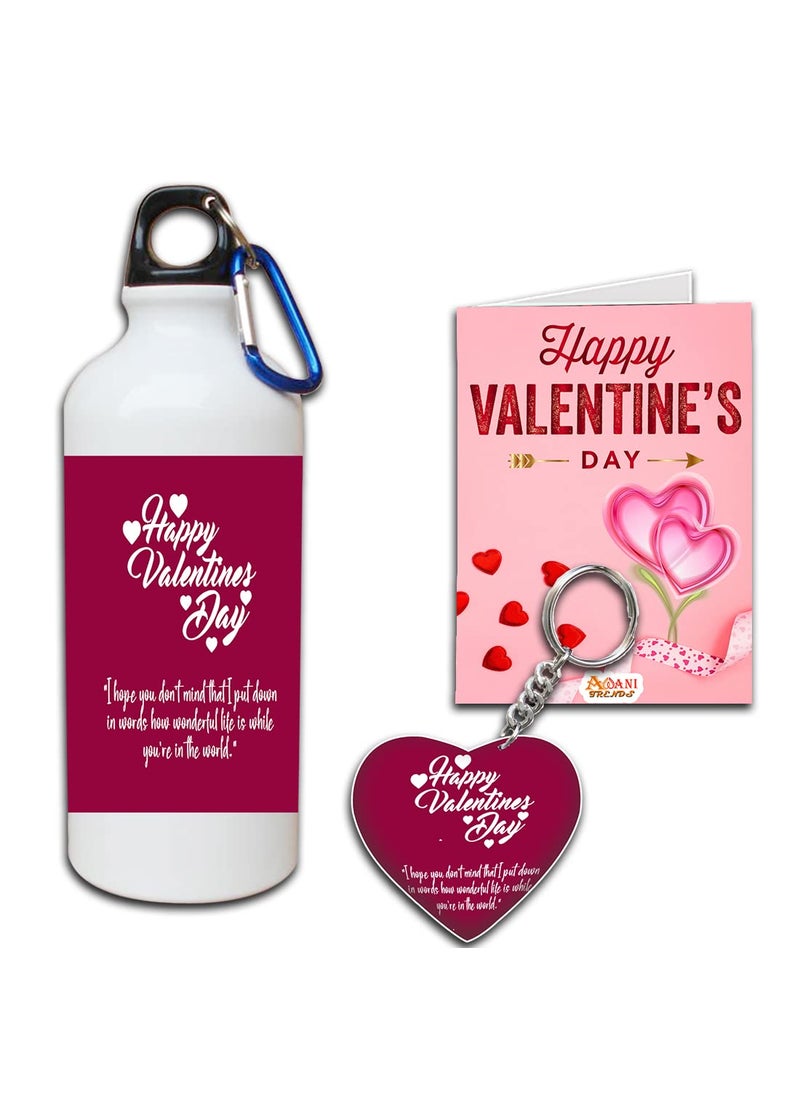 AWANI TRENDS valentine gift for wife Husband girlfriend Printed Sipper Botle with Greeting Crad and Keychain At28