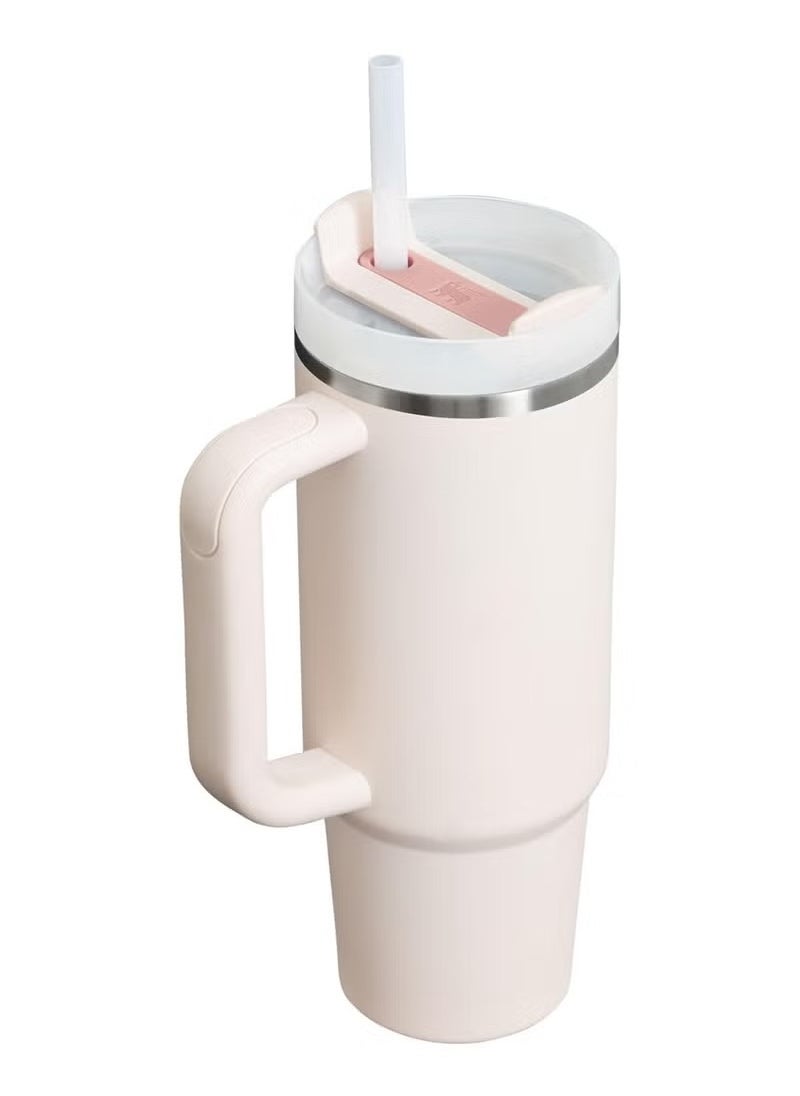 40 oz Tumbler with Handle Straw Lid, Insulated Cup Stainless Steel Vacuum Reusable Keep Cold Ice Water Travel Mug for Gifts for Women Men Lovers, Car Holder Friendly Cream White
