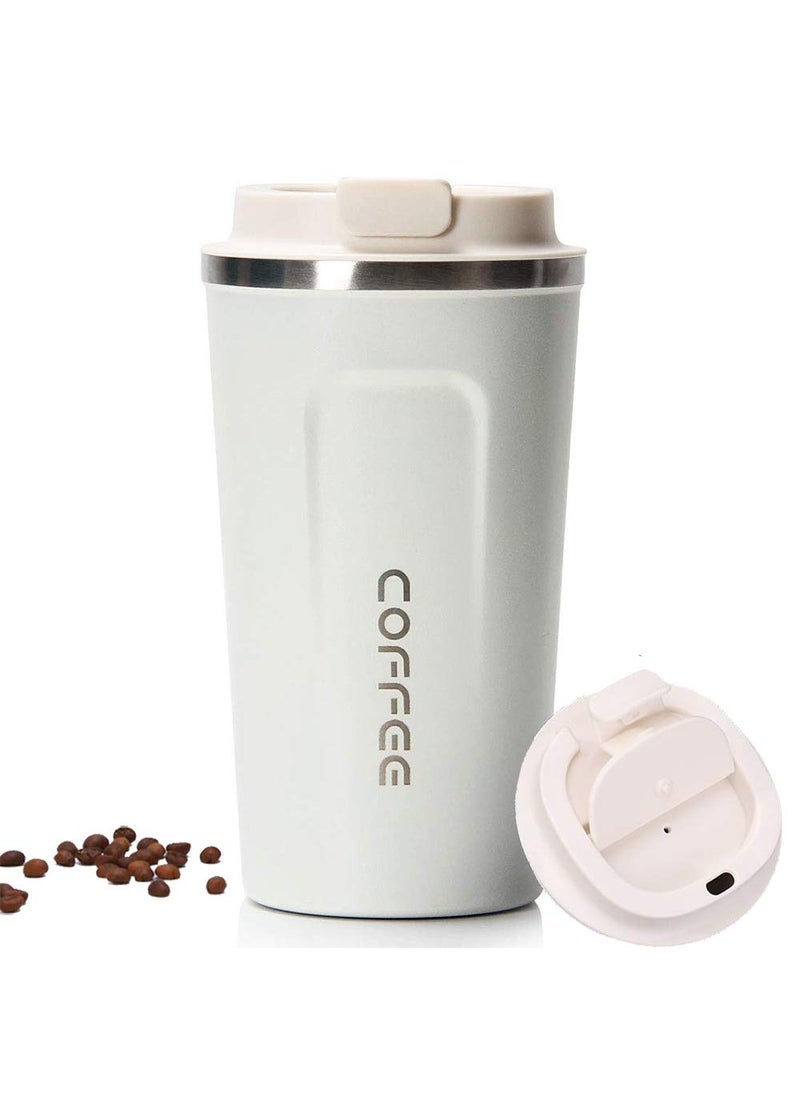 Kunya 500 ML Stainless Steel DoubleWalled Vacuum Insulated Travel Temperature Display Indicator Mug Flask with Leakproof Lid Reusable Coffee Cup Tea and Beer Thermal Travel Coffee Mug White Color