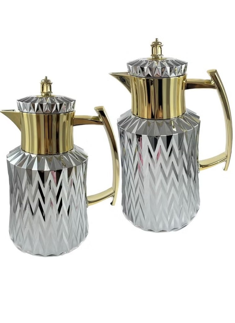 Premium 2-Piece Tea & Coffee Flask Set (Silver & Gold) – High Quality with Perfect Finish and Design, Keeps Beverages Hot or Cold for Long Hours.