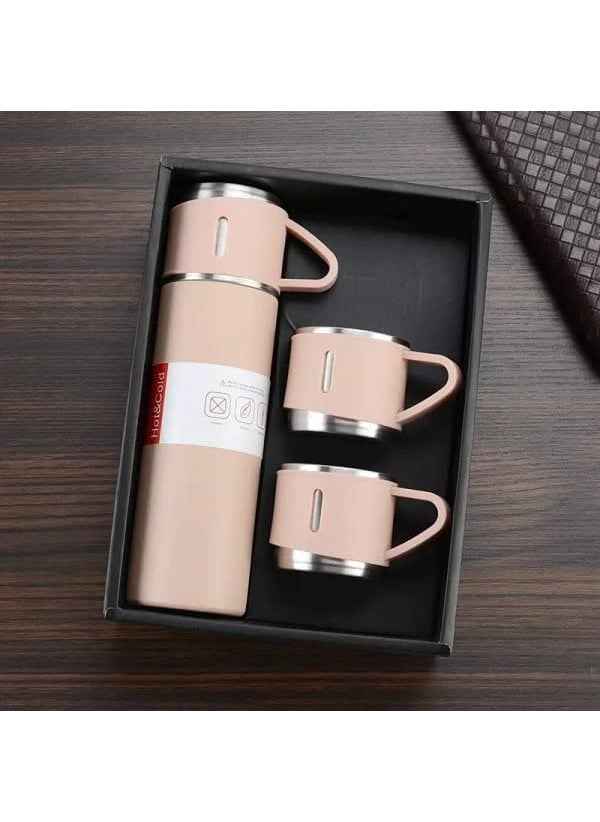 AL FALAH Double Wall Stainless Steel Thermo 500ml Vacuum Insulated Bottle Water Flask Gift Set with Two Cups Hot Cold Assorted Color Diwali Gifts for Employees Corporate Gift Items