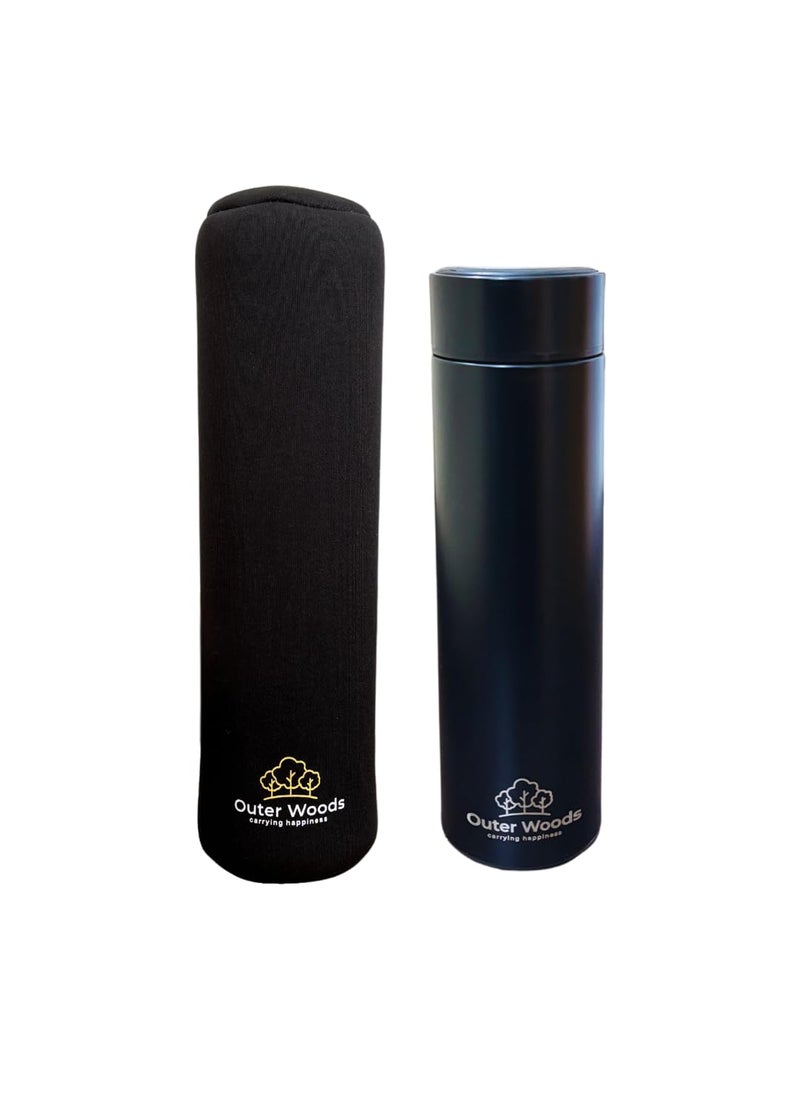 Outer Woods Premium Insulated Thermos Flask with Neoprene Carry Case 12 Hours Hot Cold 450ml Stainless Steel Bottle Insulated Bottle Carry Milk Tea Coffee Juice Soup and More