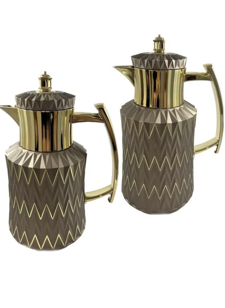 Premium 2-Piece Tea & Coffee Flask Set (Brown & Gold) – Elegant Color and Finish, Superior Quality, Keeps Beverages Hot or Cold for Long Hours.