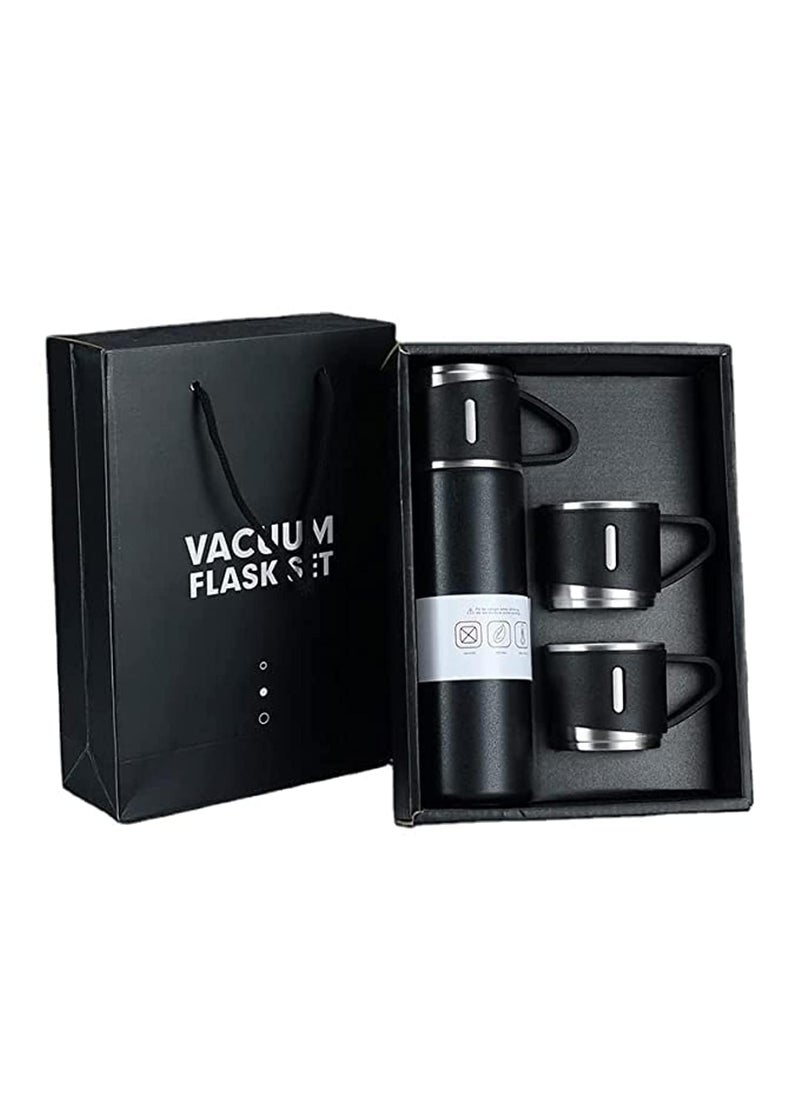 KBDev Stainless Steel Vacuum Flask Set with 3 Steel Cups