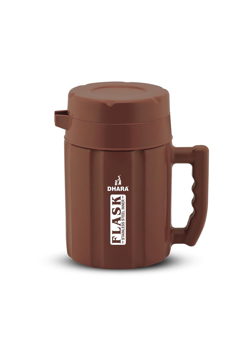 Dhara Stainless Steel Insulated Hot and Cold Flask 700ml Brown BPA Free Leak Proof Easy to Carry Tea Coffee Thermoware Steel Inner Tuff Jug