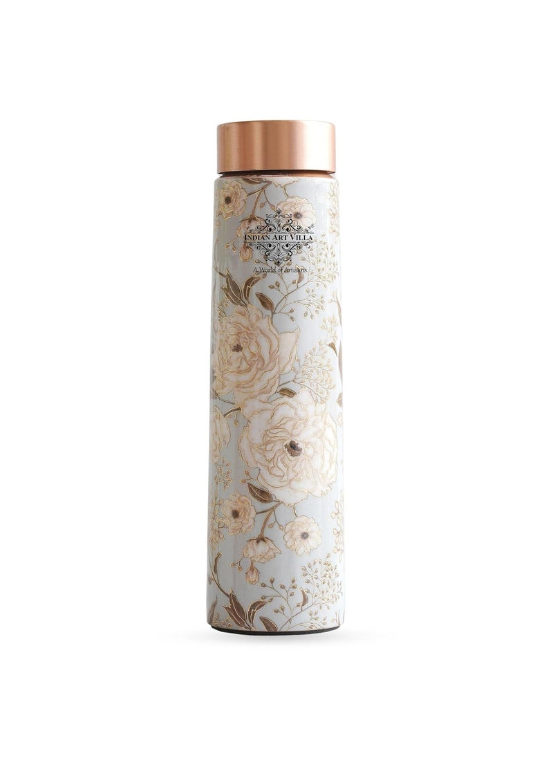 INDIAN ART VILLA Copper Gold Print Copper Bottle Copper Drinkware 800 ML Gold Printed White