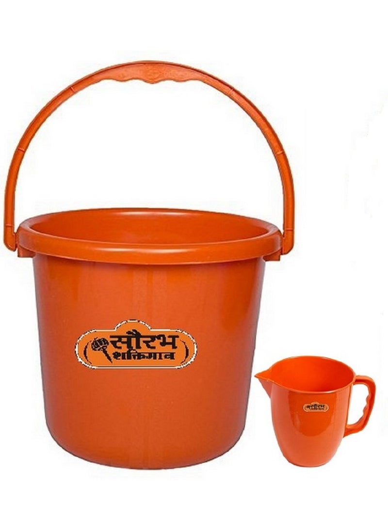 Saurabh Shaktiman Unbreakable 18 litres Bucket 1 Litre Mug Combo Orange