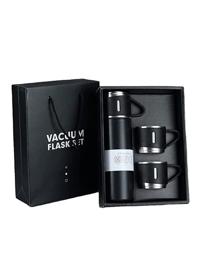 Radhe Krishna Stainless Steel Vacuum Flask Set with 3 Steel Cups Combo for Coffee Hot Drink and Cold Water Flask Ideal Gifting Travel Friendly Latest Flask Bottle