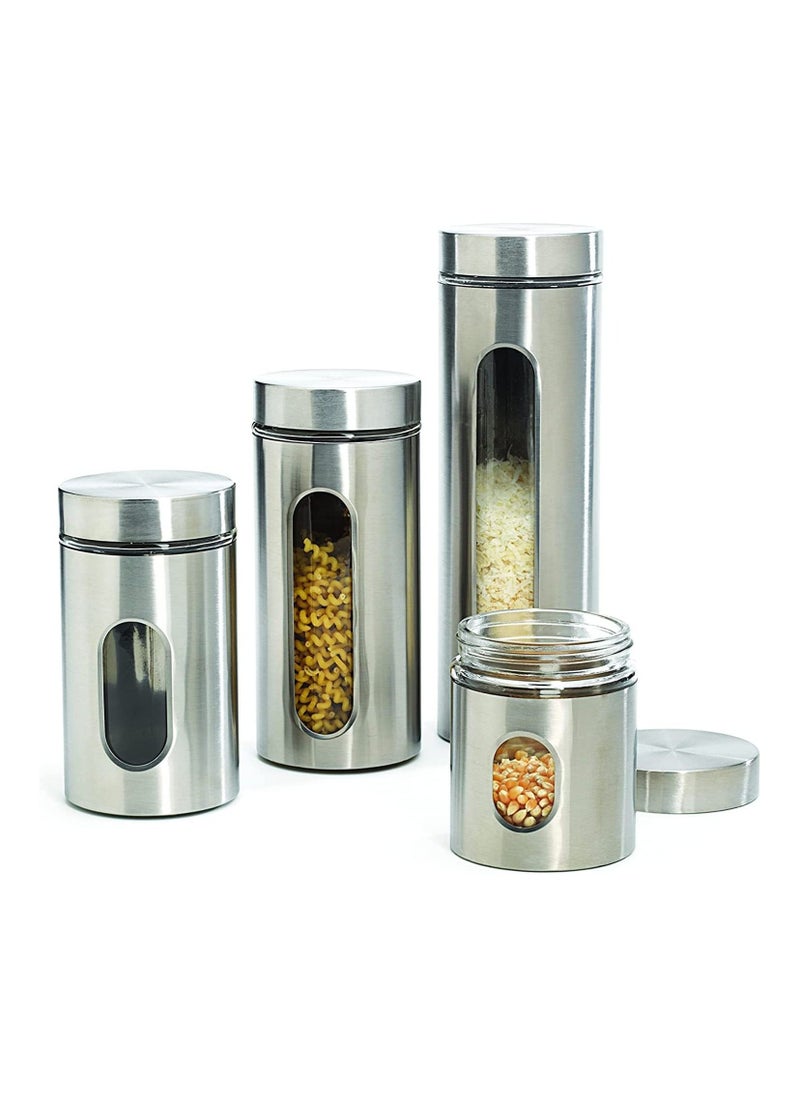 Stainless Steel Food Storage Canister Sets,Set of 4 Airtight Sugar Coffee Tea Candy Storage Jars 600ml+950ml+1300ml+1800ml