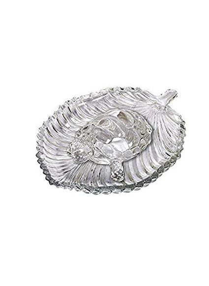 Barodians Imported Glass Crystal Tortoise in Plate Fang Shui Vastu Set Tortoise Size 16 X 10 cm Tray Diameter 20 cm Best Gift for Career and Luck