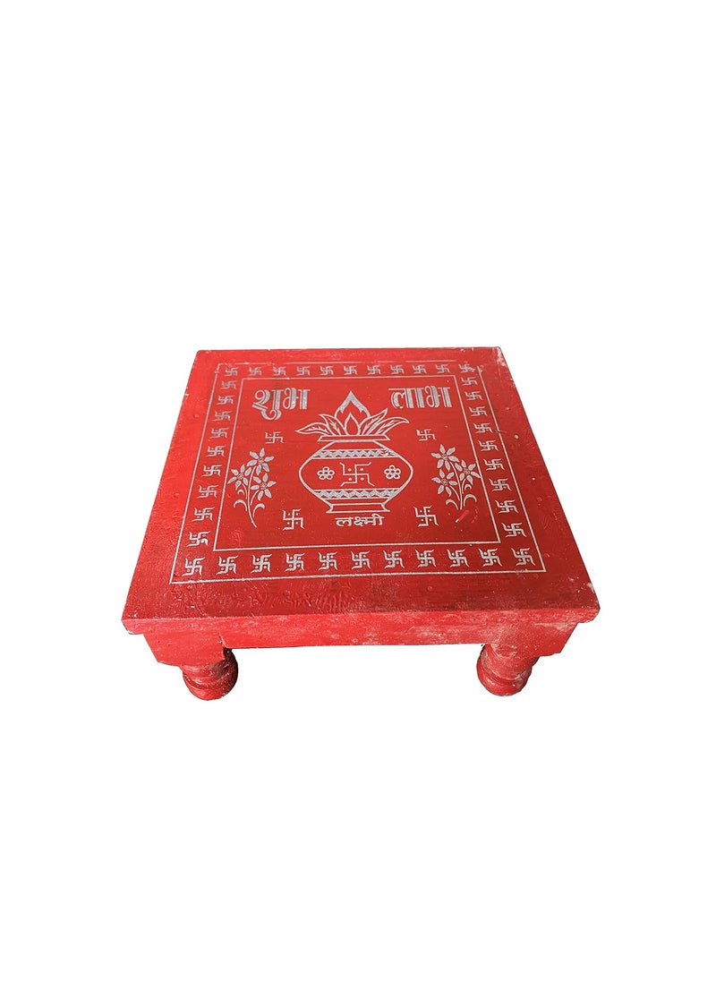 Square Wood Chowki for Puja Shubh Laabh Painted Multi Use Handcrafted Pooja TableBajotPatla 15x15 chaurang