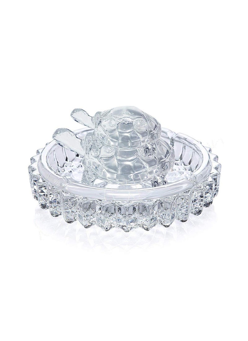 SK Craft Vastu Feng Shui TwoTier Glass Turtle with Plate for Good Luck Transparent Standard