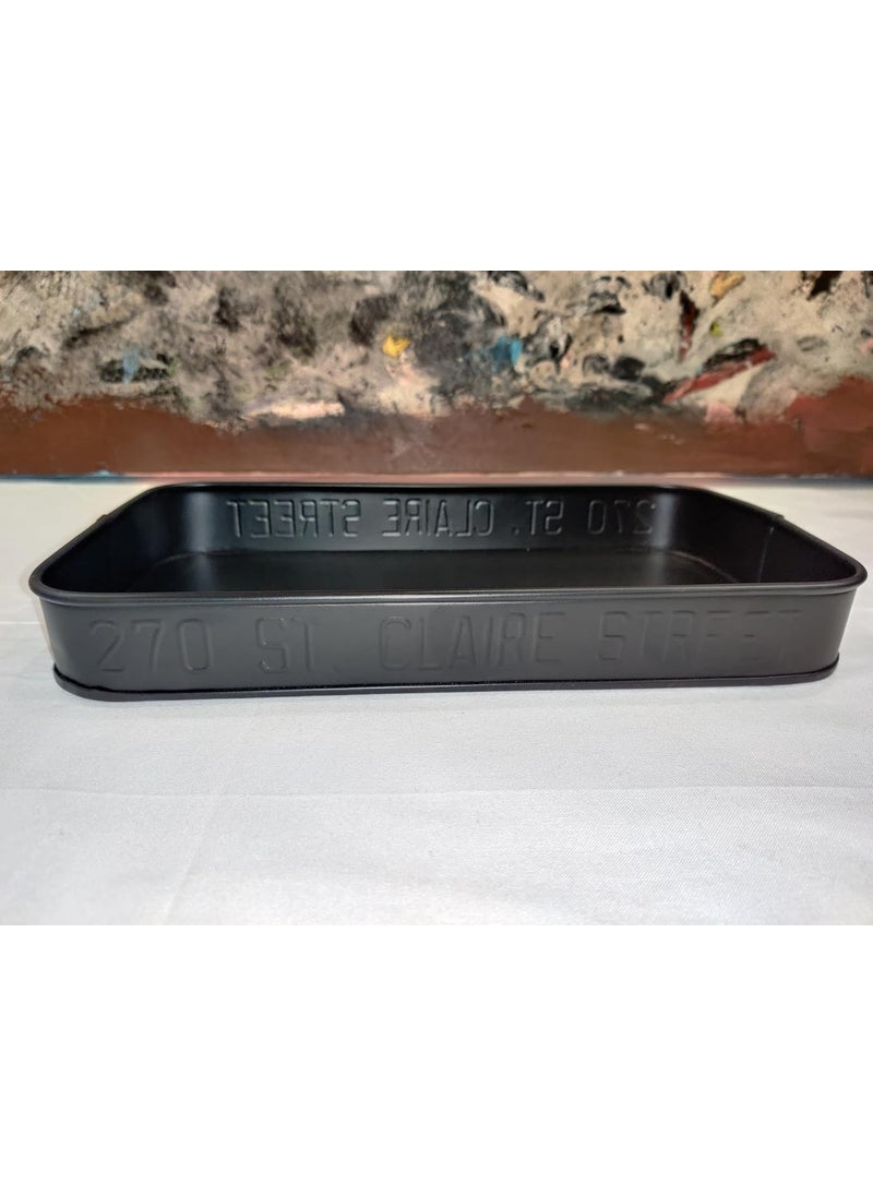 KRAFTWORKS Decorative Metal Tray Coffee Tray for Coffee Table Ottoman Rectangular Serving Tray Beautiful for Kitchen Living Room Big Black Embossed