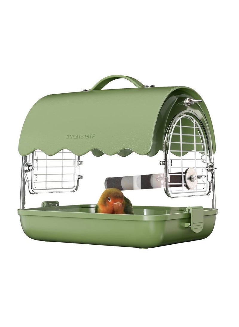 Luxury Transparent Bird Cage, Carrier & Transporter – Lightweight Travel Cage Bag with Dual Doors, Shade, Visible Window – PC Plastic, ABS Plastic, Leather – for Parrots, Cockatiels, Budgies