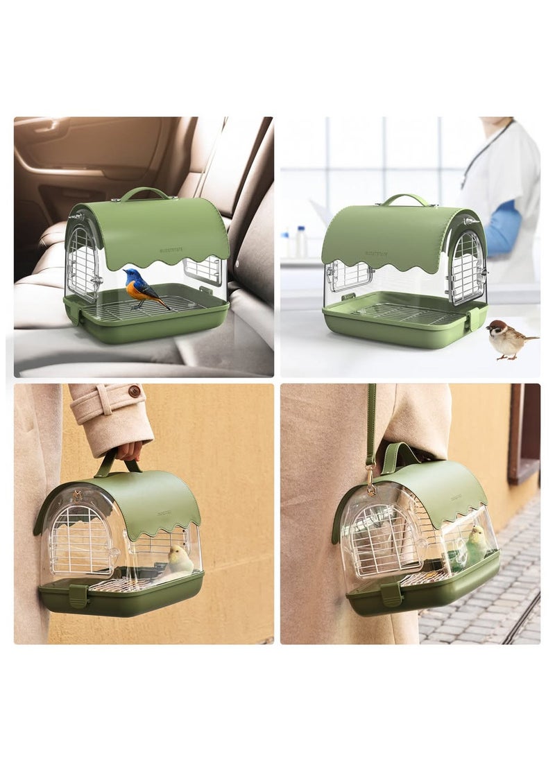 Luxury Transparent Bird Cage, Carrier & Transporter – Lightweight Travel Cage Bag with Dual Doors, Shade, Visible Window – PC Plastic, ABS Plastic, Leather – for Parrots, Cockatiels, Budgies
