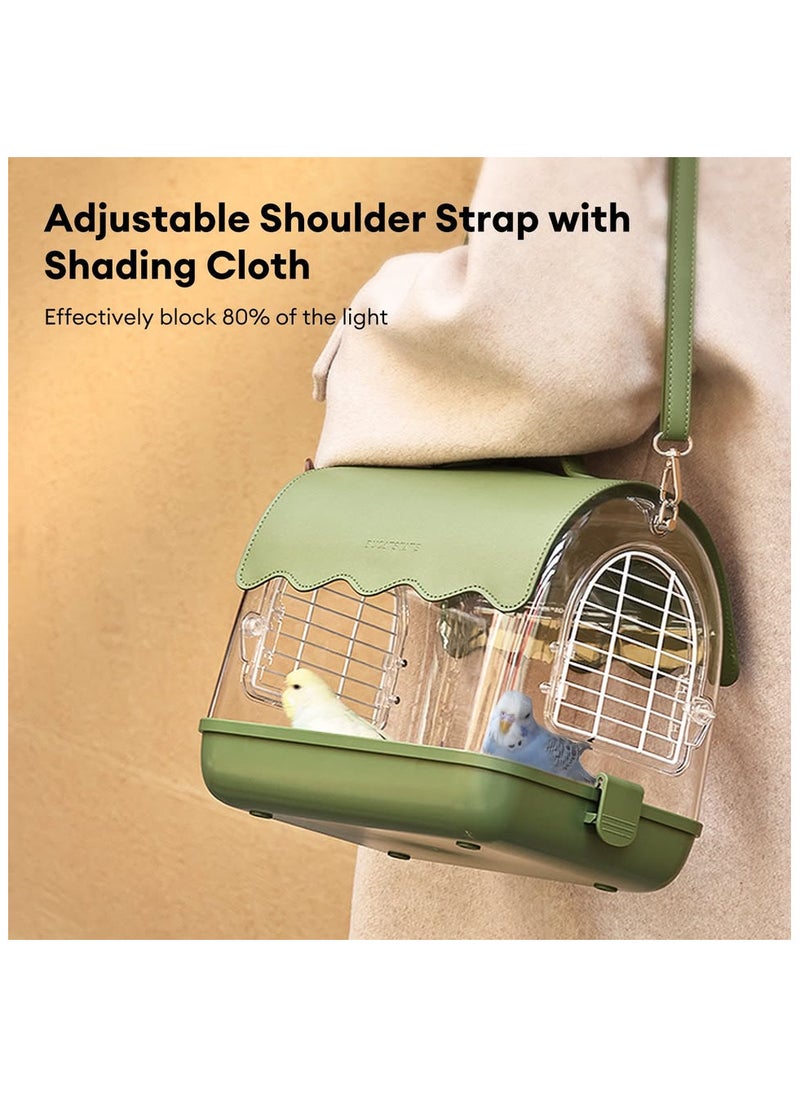 Luxury Transparent Bird Cage, Carrier & Transporter – Lightweight Travel Cage Bag with Dual Doors, Shade, Visible Window – PC Plastic, ABS Plastic, Leather – for Parrots, Cockatiels, Budgies