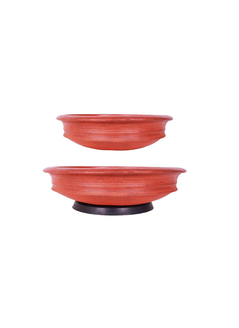 4U Crafts India Online Pottery Earthen KadaiClay Pots Combo for Cooking and Serving PreSeasoned Red 14 Liter