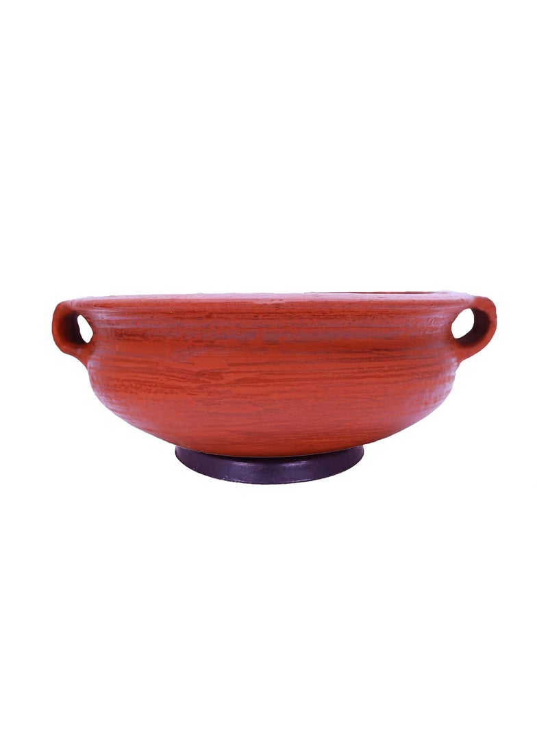4U Crafts India Online Clay Pottery Earthen Kadai for Cooking Serving Red 2 Liter