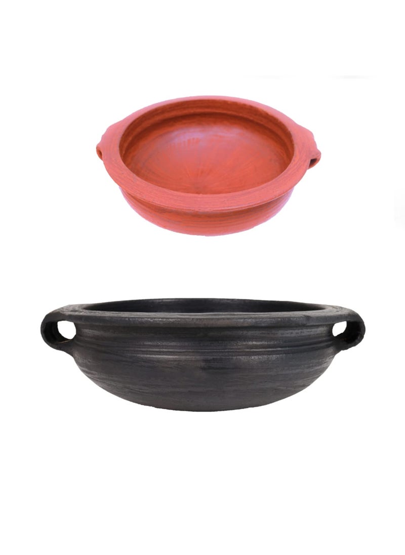 Earthen Fine Crafts Clay Earthen Kadai Meenachatti Varp Uruli for Cooking Serving Pack of 2