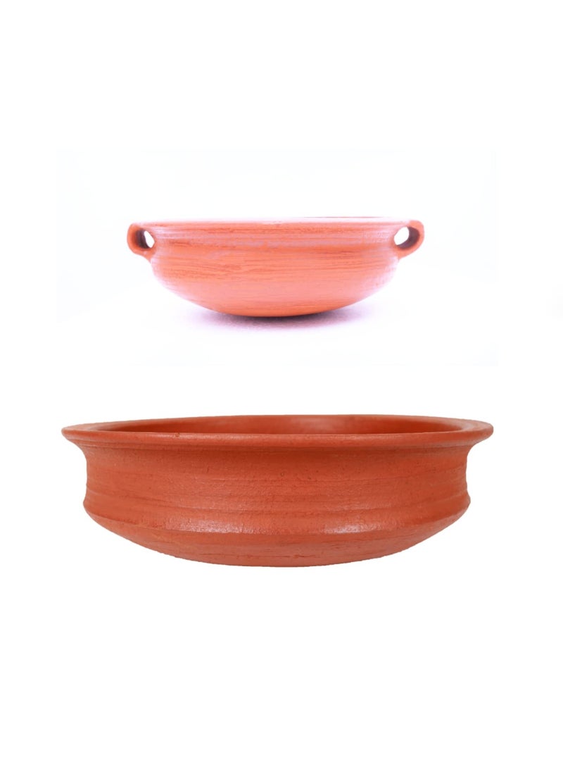 Earthen Fine Crafts Clay Earthen Kadai Meenachatti Varp Uruli for Cooking Serving Pack of 2 Red