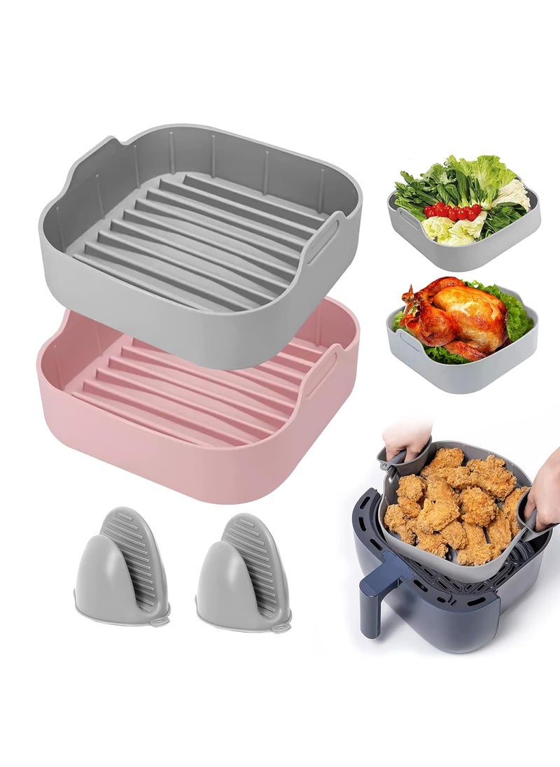 Air Fryer Silicone Liners 2 Pcs 81 inch Square Air Fryer Accessories for 6 Qt or Bigger Air Fryer Baskets Foodgrade Reusable Thick Air Fryer Liners with 2 Sets Heatproof Gloves