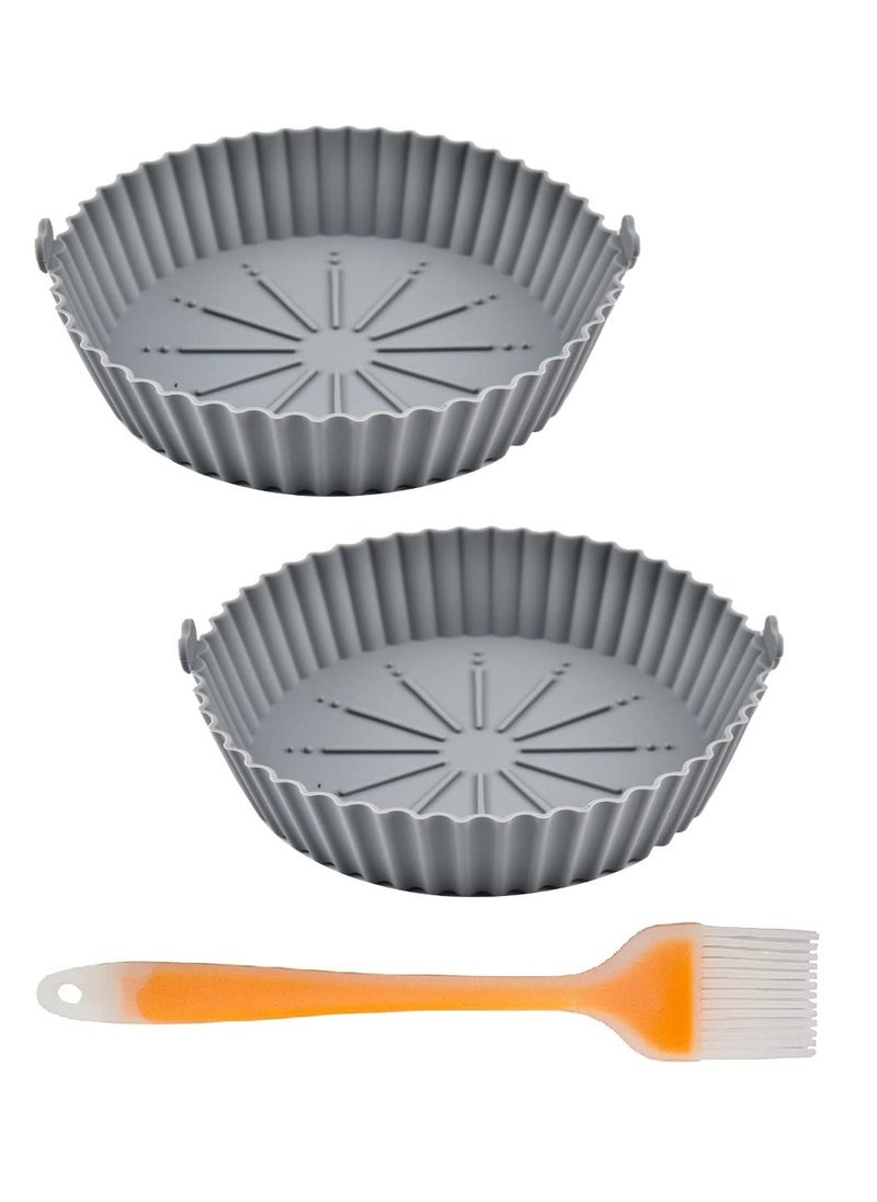 Turbid Air Fryer Silicone Tray with Brush Reusable Non Stick Air Fryer Liner Pot Liner Baking Tray Heat Resistant Premium Silicone Air Fryer Liner Set 9 Inch Gray 2