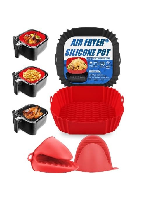 ITUSHA 75in Square Silicone Air Fryer Liners 4Pcs Heat Resistant Food Safe Reusable Airfryer Liners Silicone Basket Gloves NonStick Silicone Pad for Air Fryer Basket Fit 35 Qt Airfryers