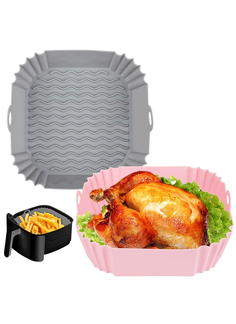 Boribim 2 PCS Square Silicone Air Fryer Liners 8 Inch Reusable Air Fryer Pot Air Fryer Accessories Air Fryer Inserts for 4 to 7 QT for Oven Microwave Accessories GreyGreen