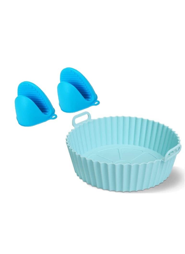 GLNRM Air Fryer Silicone Baking Tray Silicone Air Fryer Liners with Ear Handles Air Fryer Accessories Round Air Fryer Oven Pot Food Grade Silicone Heat Resistant Silicone Pot_Mitten