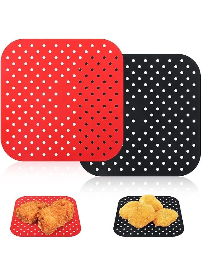 Air Fryer Silicone Liners Round Reusable Silicone Air Fryer Mats NonStick for Air Fryer Basket Replace Parchment Easy Clean Porous Multi Color 2 pcs Square Silicone Sheet