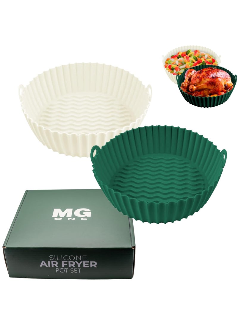 MG ONE 2Pack Reusable Silicone Air Fryer Liners Silicone Air Fryer Accessories Silicone Air Fryer Basket 85 inch GreenBeige Liners For 5 Qt or Bigger Air Fryer