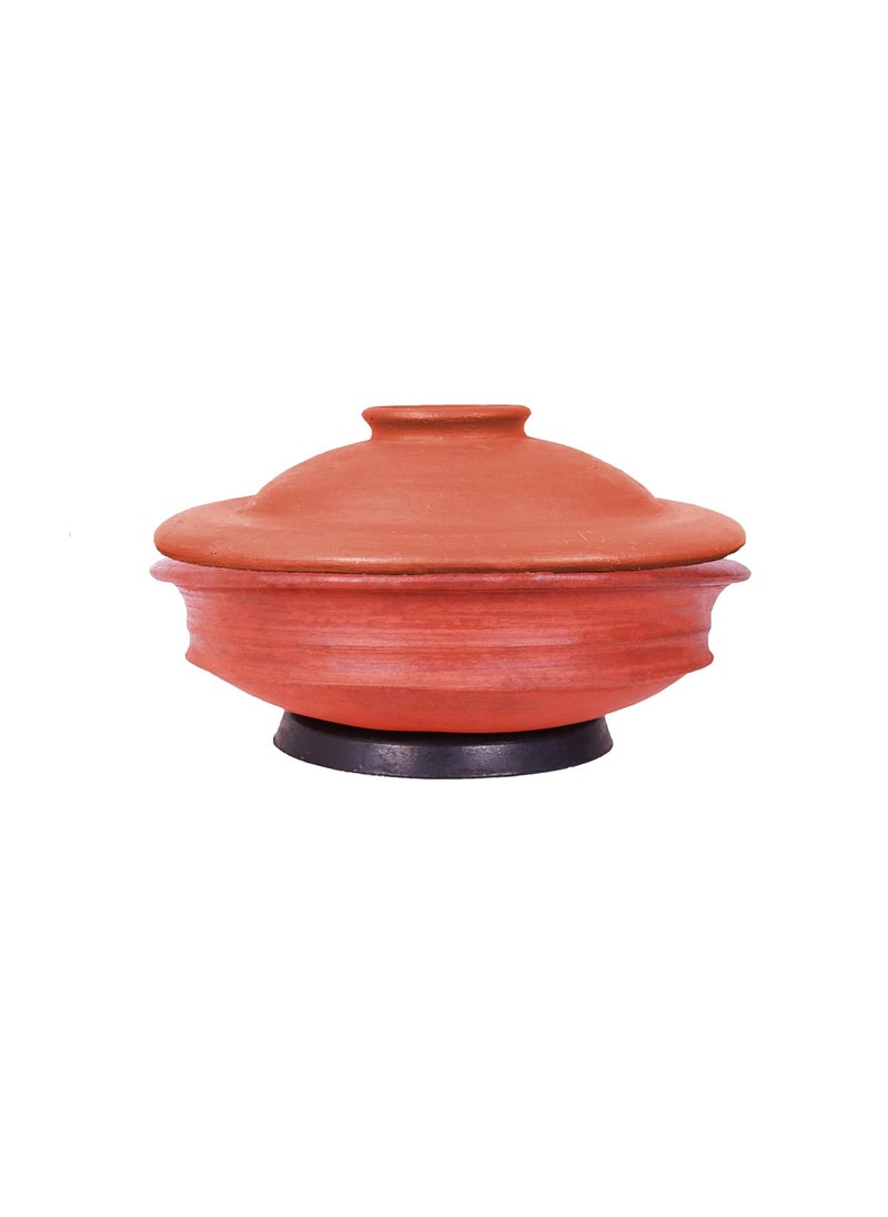 4U Crafts India Online Clay Pottery Mud PotEarthen HandiClay Kadai for Cooking Serving with Lid Red 2 Liter