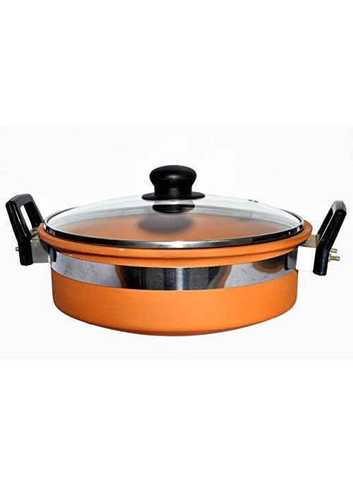 Palvit Clay Art Terracotta Clay 17 Liter Medium Kadhai with Glass Lid for Good Health Benefits