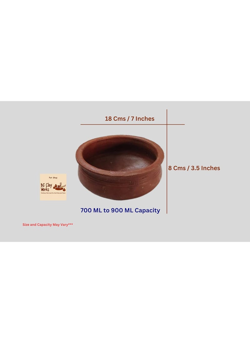 BS Clay Works - Handmade Clay Handi/kadai for Cooking/Veg/Non Veg/can be Used in Gas Stove / 750ML Without Lid – Pack of 1 (Brown, Mini)