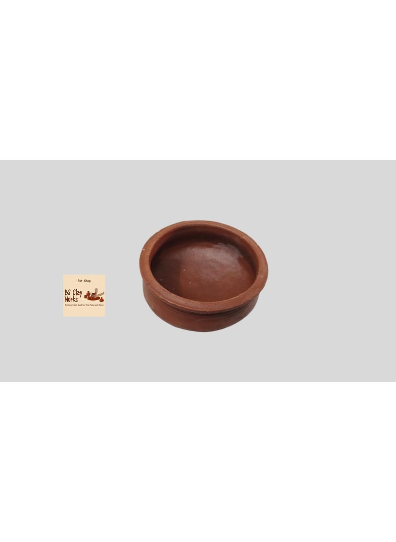 BS Clay Works - Handmade Clay Handi/kadai for Cooking/Veg/Non Veg/can be Used in Gas Stove / 750ML Without Lid – Pack of 1 (Brown, Mini)