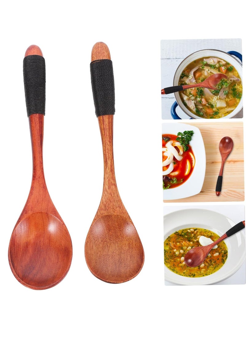 2 pcs Elegant Large Wooden Spoon Set Long Handle Cooking Spoons for Stirring Serving Soup Tea for Kitchen