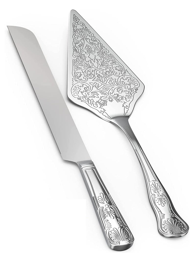 Set of 2 Rustic Silver Wedding Cake Knife and Serving Set for Weddings, Parties, Birthdays, and Anniversaries - Perfect Rustic Touch for Your Special Day