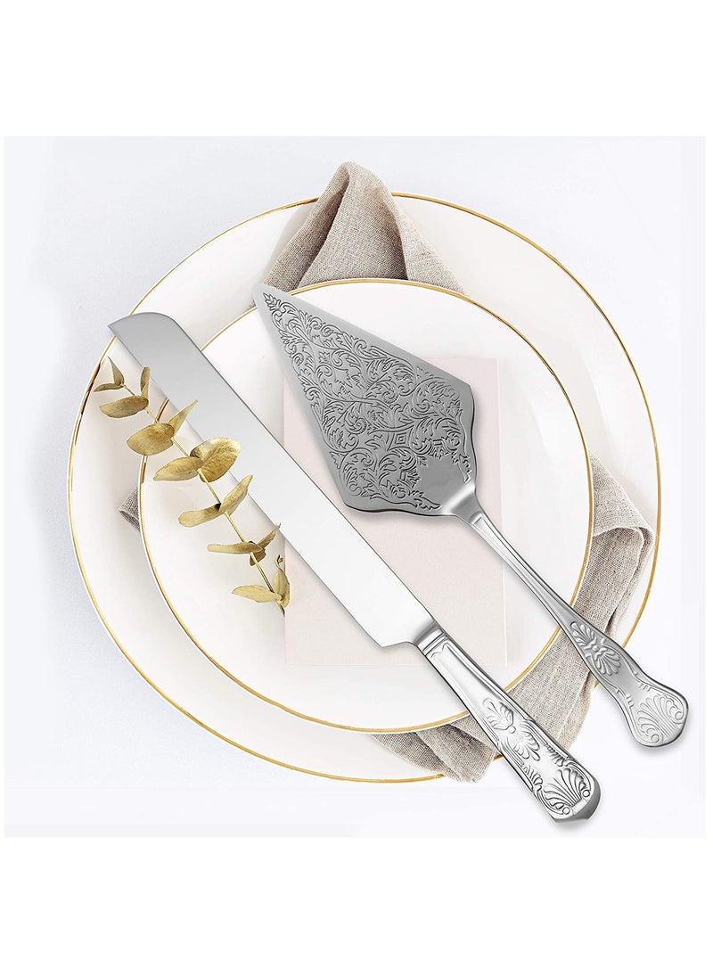 Set of 2 Rustic Silver Wedding Cake Knife and Serving Set for Weddings, Parties, Birthdays, and Anniversaries - Perfect Rustic Touch for Your Special Day