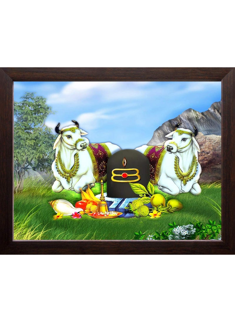 Art n Store Nandi with Shivling HD Printed Religious Decor Picture with Brown Wood Frame 30 X 235 X 15 cm_ Brown Wood