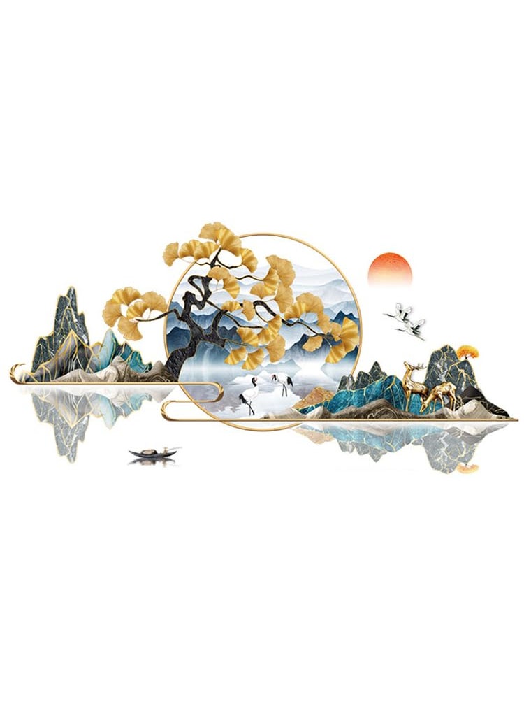 JAAMSO ROYALS Chinese Style Feng Shui Scenery Flowers Tree Animals Wall Art Decoration PVC Vinyl Removable Wall Sticker 60 CM x 90 CM