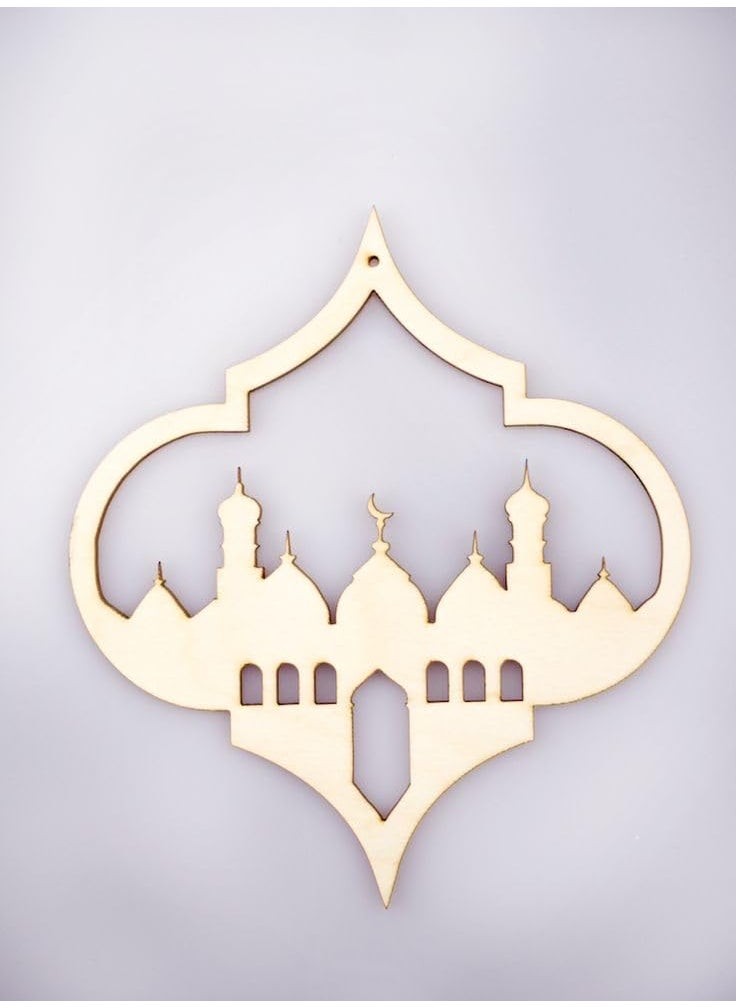 Curious Button Set of 2 Pieces New Ramadan Wooden Craft Decoration EID Mubarak Mosque Ornament Wooden Hanging Wall Decorations