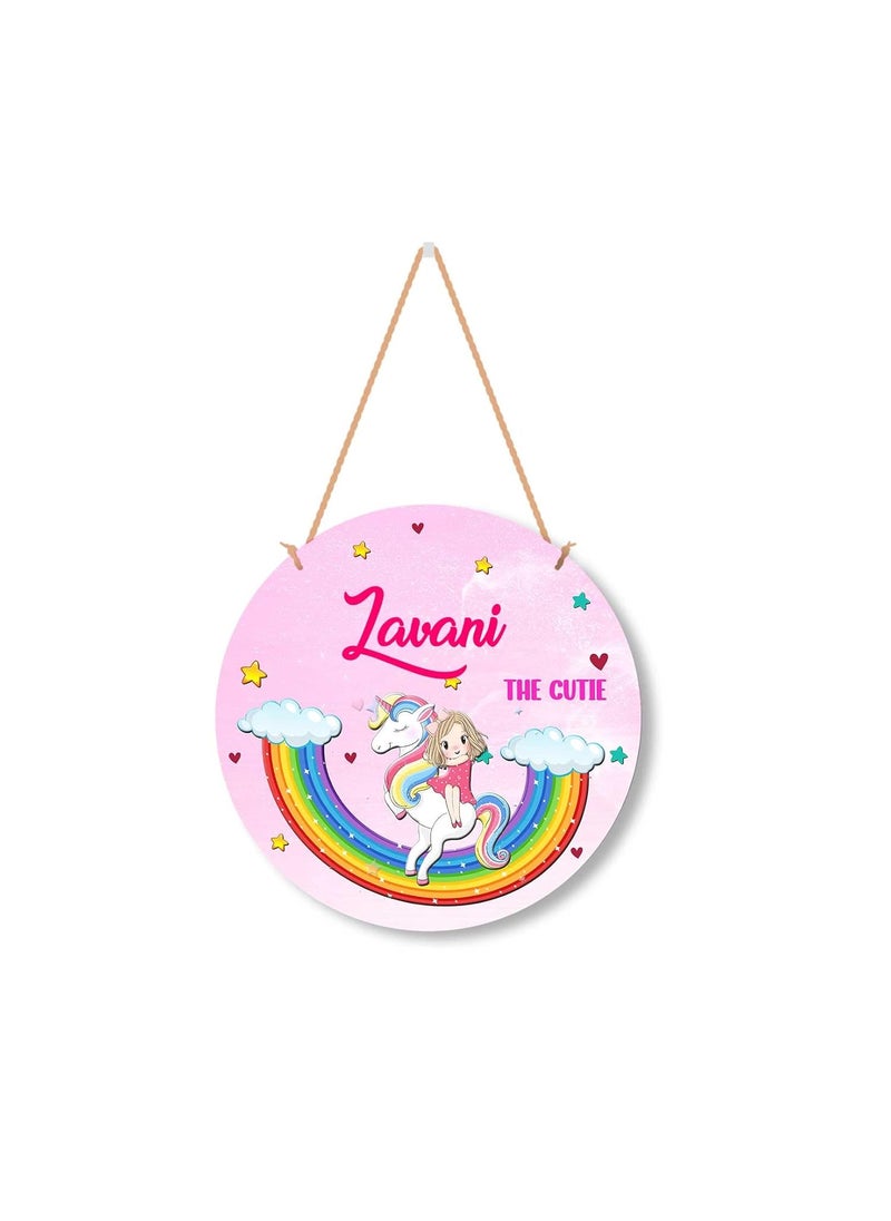ASHVAH Unicorn Personalized RoomDoor Kids Name Plate with Hanging ChainDoor Sign Kids Room Dcor Size 10 inch Name Lavani