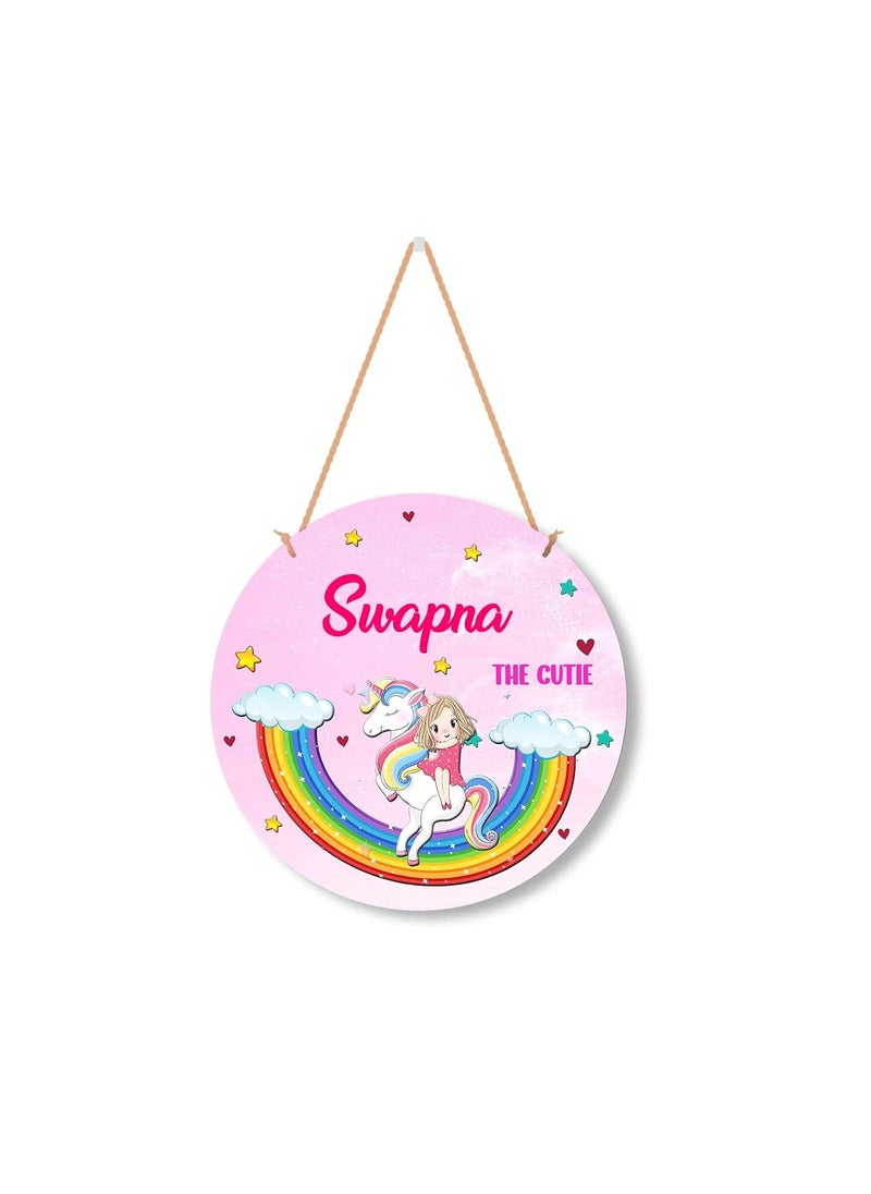 ASHVAH Unicorn Personalized RoomDoor Kids Name Plate with Hanging ChainDoor Sign Kids Room Dcor Size 10 inch Name Swapna