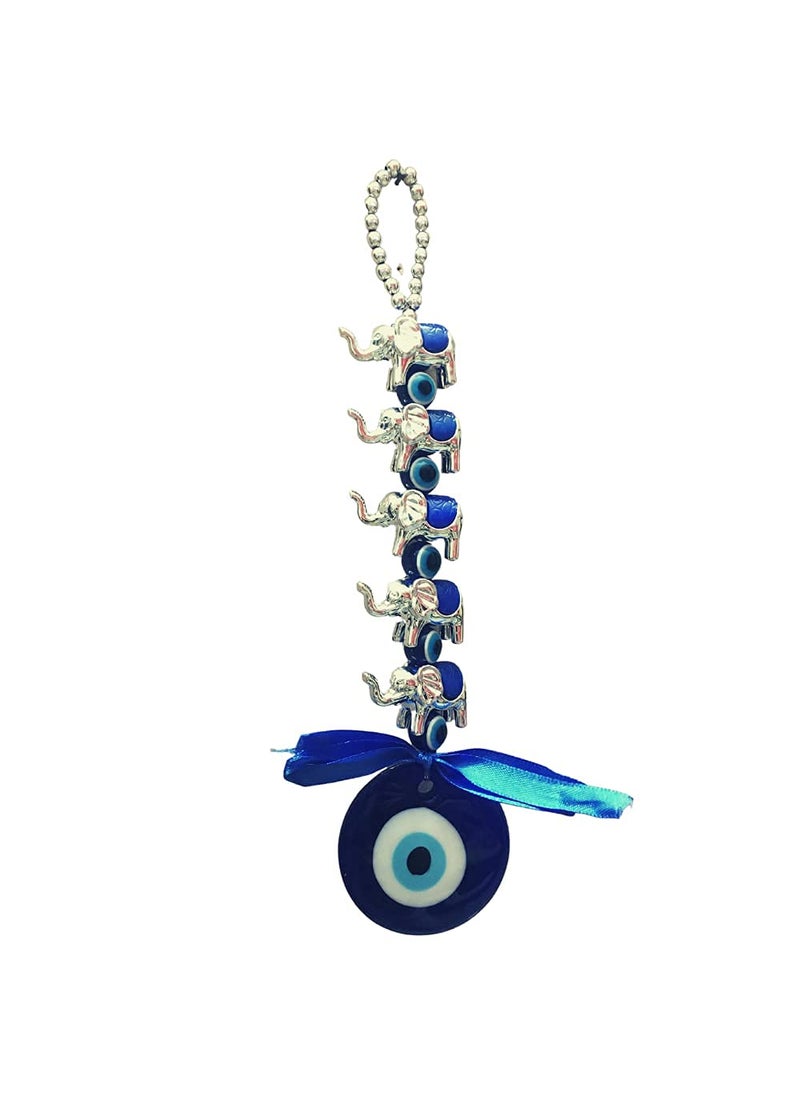 Ripe India L 5 Blue Elephant Evil Eye Wall and Car Hanging Showpiece