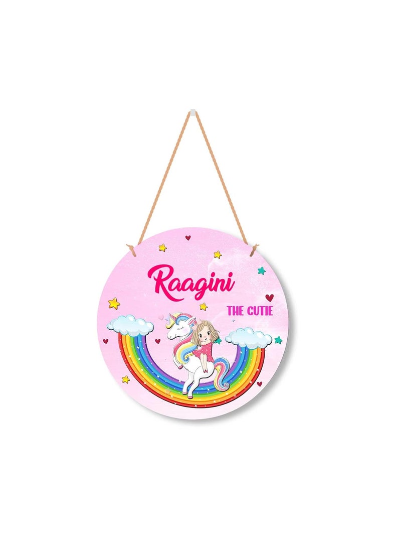 ASHVAH Unicorn Personalized RoomDoor Kids Name Plate with Hanging ChainDoor Sign Kids Room Dcor Size 10 inch Name Raagini